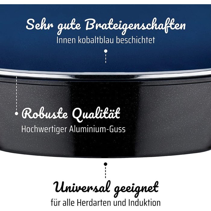Квадратна жаровня GSW Ceramica високоякісна жаровня з кришкою, ідеально підходить для тушкування, приготування на пару та смаження, також підходить для індукції та використання в духовці синя, литий алюміній, 5 літрів