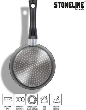 Керамічна сковорода STONELINE з кришкою. Керамічна сковорода. Індукційна антипригарна сковорода. Керамічне покриття з частинками справжнього каменю, сковорода без PFAS, для всіх типів плит, підходить для духовки (16 см)