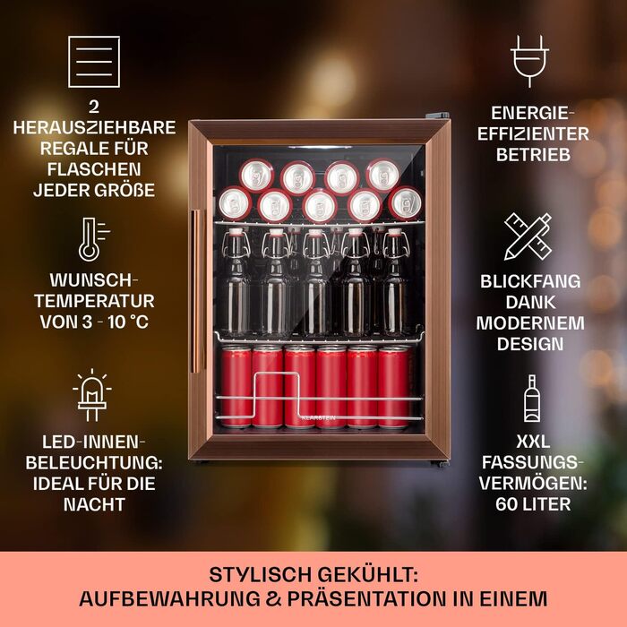 Міні-холодильник зі скляними дверцятами 60 л мідний Klarstein