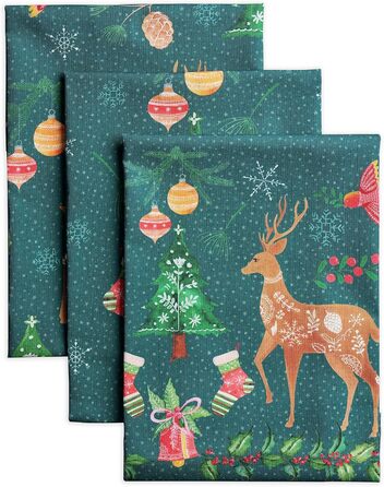 Набір з 3 багатоцільових кухонних рушників Maison d&39 Hermine Rural Christmas, 100 бавовна Барні рушники День подяки/Різдво (50 см x 70 см) (Червоний, Сріблясто-сірий)