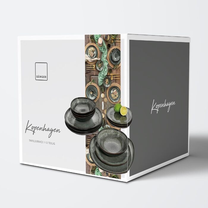 Набір тарілок на 4 персони, 12 предметів, зелено-сірий Kopenhagen Sänger