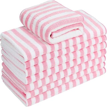 Набір з 8 кухонних рушників з мікрофібри, супервбираючих, мяких і товстих кухонних рушників, в клітинку з петлями для підвішування, 65 х 45 см, (рожевий)