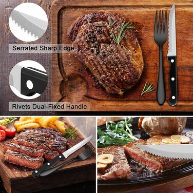 Набір столових приборів Herogo на 6 осіб, набір столових приборів з нержавіючої сталі з 36 предметів з ножем для стейка, набір столових приборів з ложкою-виделкою, елегантний набір столових приборів для дому/ресторану, можна мити в посудомийній машині та 