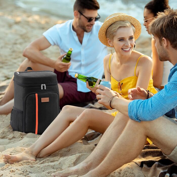 Герметичная сумка-холодильник Рюкзак Водонепроницаемый рюкзак для пикника Изолированная сумка для ланча для мужчин Женщины Работа Пикники Пляж Caping Путешествия Активный отдых на свежем воздухе, (черный, M), 22L Cool Pack