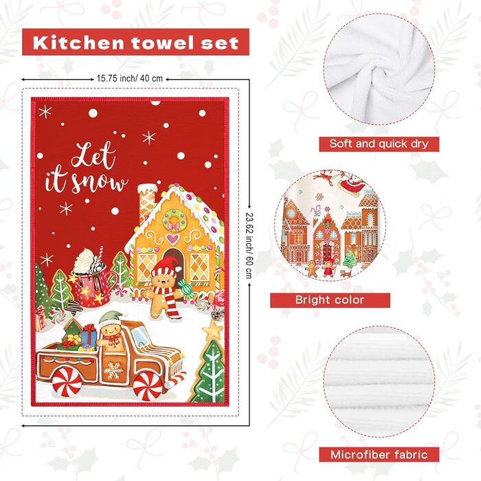 Набір з 4 різдвяних кухонних рушників 60 x 40 см Пряникові чоловічки Arquiel