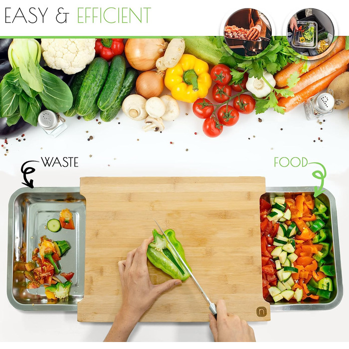 Обробна дошка з 2-ма висувними ящиками, бамбукове дерево ‎40 x 29 см Naturlik