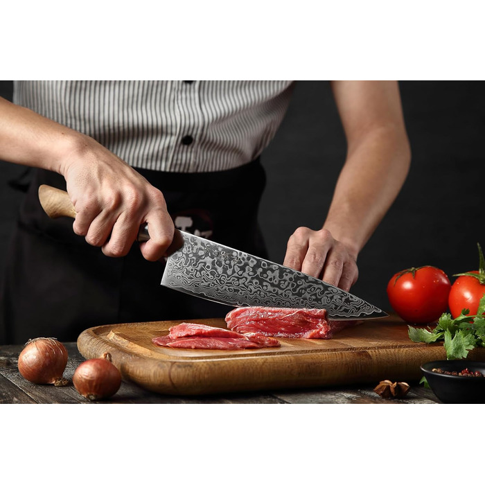 Нож поварской 21 см, дамасская сталь HEZHEN