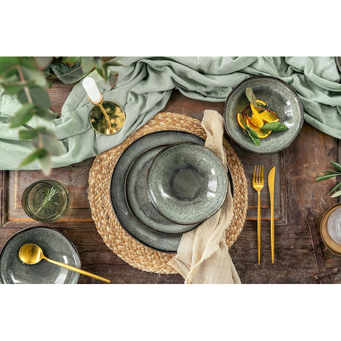 Набір тарілок на 4 персони, 12 предметів, зелено-сірий Kopenhagen Sänger