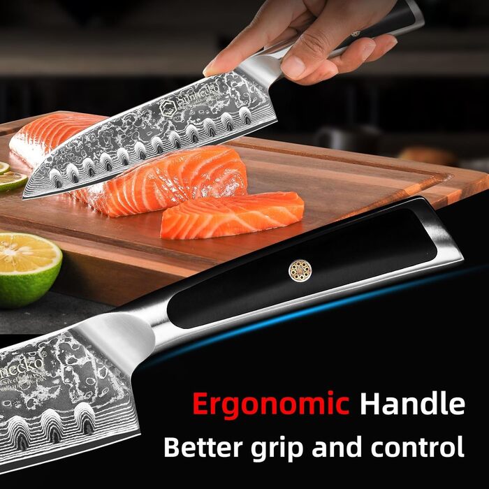 Дамаський ніж Sunnecko 20 см Кухонний ніж шеф-кухаря - гострий ніж з дамаської сталі, кухонний ніж з ергономічною ручкою