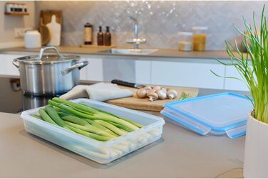 Набір контейнерів для зберігання продуктів EMSA Clip & Close, прямокутні, 5 x 0,8 л, коробки для зберігання, 100 герметичні, придатні для миття в посудомийній машині, морозильної камери та мікрохвильової печі, прозорі, сині, зроблені в Німеччині, N10307 (