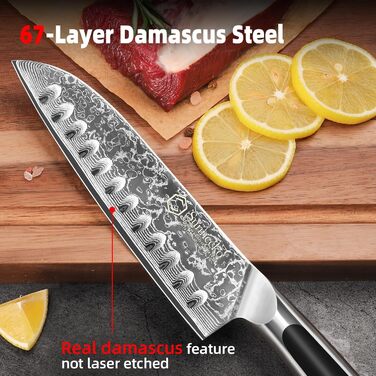 Дамаський ніж Sunnecko 20 см Кухонний ніж шеф-кухаря - гострий ніж з дамаської сталі, кухонний ніж з ергономічною ручкою