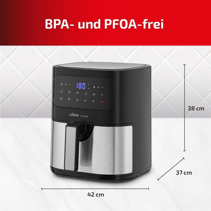 Фритюрниця Ufesa AF5100 біла з Wi-Fi, 5 л, цифрове сенсорне керування, 8 програм, 1500 Вт, додаток із рецептом, регульованою температурою та часом, ексклюзив Kitchen-Profi (Condor)