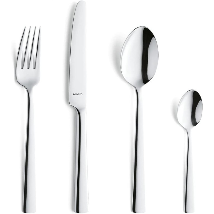 Набір столових приборів Amefa MODERNO 4 персони Нержавіюча сталь 18/10 полірована та нержавіюча Можна мити в посудомийній машині Позачасовий набір столових приборів з лотком для столових приборів 4 ножі, виделки, ложки, кавові ложки (24 шт. и)