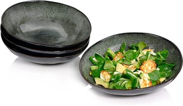 СПІВАЧКА Набір тарілок Копенгаген 12 шт. , Набір посуду з керамограніту 4 персони, Обідній сервіз з обідніми тарілками, Тарілки для сніданку та глибокі тарілки, Набір обідніх тарілок Можна мити в посудомийній машині, Столовий сервіз Green Grey (салатники 