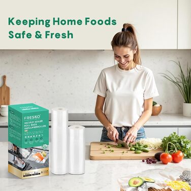 Вакуумні пакети FRESKO, 2 рулони, 28 x 600 см, професійні пакети для вакуумного пакування, розмір підходить для всіх вакуумних пакувальників, без BPA, тиснені повітряні канавки, пакети для заморожування методом су-від (2 рулони 28 x 600 см 2 рулони 20 x 6