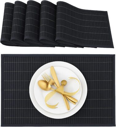 Набір із 6 сервірувальних килимків 45 x 30 см, чорний Relaxdays