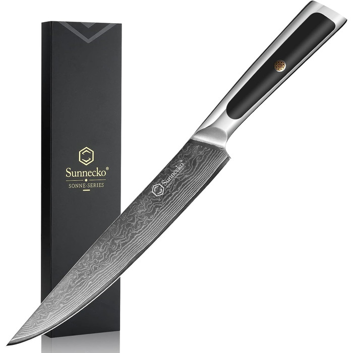 Дамаський ніж Sunnecko 20 см Кухонний ніж шеф-кухаря - гострий ніж з дамаської сталі, кухонний ніж з ергономічною ручкою