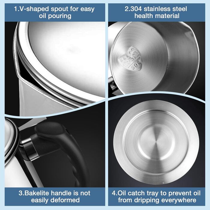 Контейнер для отбора масла 2 л с крышкой, нержавеющая сталь Cyiecweu