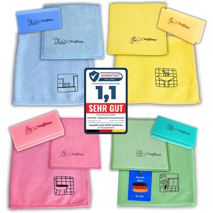 Премиальный набор из 12 губчатых салфеток из микрофибры 18 x 19 см Walfinus