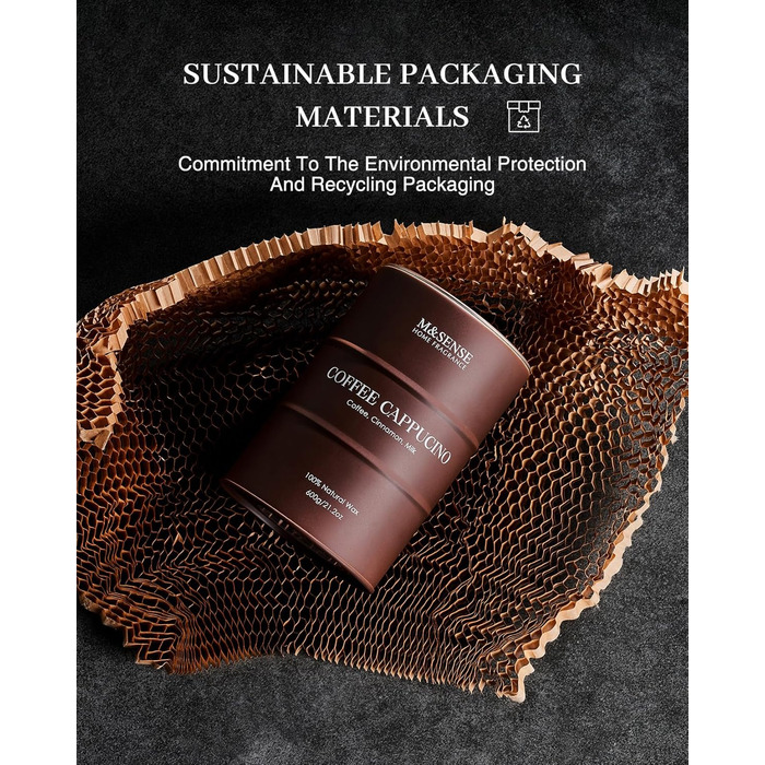 Ароматичні свічки M&SENSE з натурального соєвого воску, натуральна соєва свічка для домашнього декору, тривалий час горіння до 70 годин, класні подарунки-свічки для чоловіків і жінок (600 г, кава капучино)