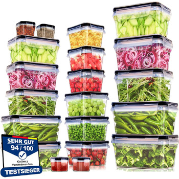 Набір Kottwca, набір Tupperware із 30 предметів (15 контейнерів 15 кришок), кухонні коробки для приготування їжі, 100 герметичні, без бісфенолу А, контейнер для зберігання продуктів для мікрохвильової печі та холодильника (набір із 20 великої місткості)