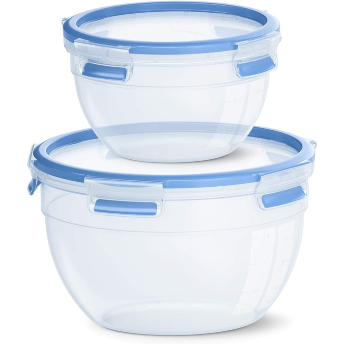Набір контейнерів для зберігання продуктів EMSA Clip & Close, прямокутні, 5 контейнерів для зберігання по 0,8 л, 100 герметичні, придатні для миття в посудомийній машині, морозильної камери та мікрохвильової печі, прозорі, сині, зроблені в Німеччині, N103