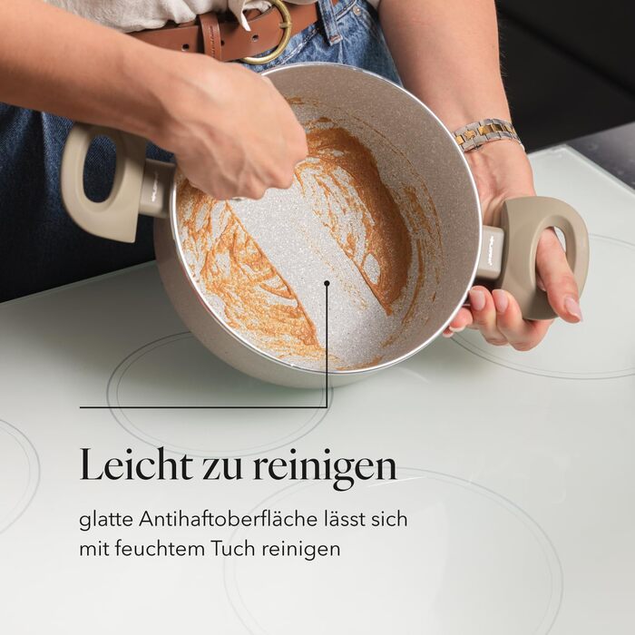 Алюмінієва каструля FLORINA 16 см 1,6 л Підходить для індукції Керамічне покриття, стійке до подряпин М&39яка ручка під дерево Термостійка Для всіх варильних поверхонь Легко миється (ISLA, 4,1 л - 24 см)