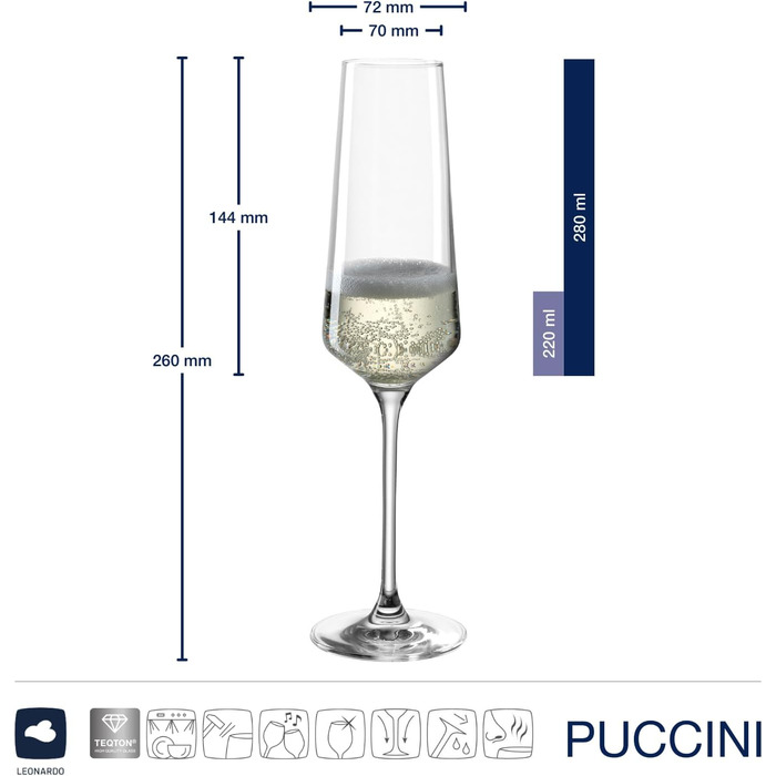 Келихи для рислінгу LEONARDO HOME PUCCINI (набір з 6 шт.) Келихи для вина, стійкі до подряпин (400 мл) Можна мити в посудомийній машині та довговічні Вічні келихи для білого вина Сучасний дизайн Келих для рислінгу Puccini 069540 6 келихів (келих для шампа