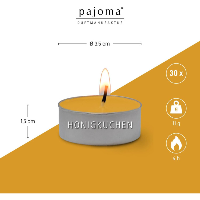 Ароматичні чайні свічки Pajoma 90, 3x30 шт. , ароматичні свічки, багато ароматів на вибір, висота 1,5 см, діаметр 3,5 см (медовий торт, 30 шт.)
