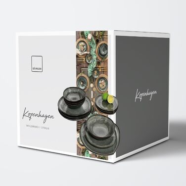 Набір тарілок на 4 персони, 12 предметів, зелено-сірий Kopenhagen Sänger