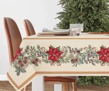 Різдвяна гобеленова скатертина Home of Christmas Скатертина на Різдво та Новий рік (Пуансетія з шишками (блискуча), 140x180 см)