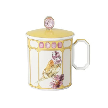 Кухоль з ручкою та кришкою 0,39 л Зяблик в жовтій рамці, IDYLLIA Swarovski x Rosenthal