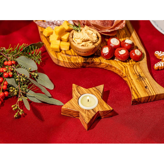 Высококачественные деревенские подсвечники из эксклюзивного оливкового дерева Набор из 3 шт. - Ручная работа - Подсвечник на День святого Валентина из дерева - Держатель для чайной свечи - Украшение стола - Набор украшений для дома 3 звезды