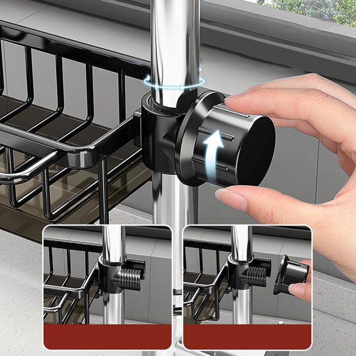 Тримач для губки для кухонного змішувача - Багатофункціональний органайзер для раковини Кошик-кран для зберігання губок, рушників для посуду та щіток Міцний дизайн з алюмінію та ABS-пластику Ідеально підходить для зберігання у ванній кімнаті (чорний)