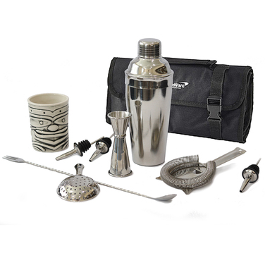 Набір бармена з сумкою, 9 предметів, сатинована сталь, GenWare + ПОДАРУНОК келих TIKI