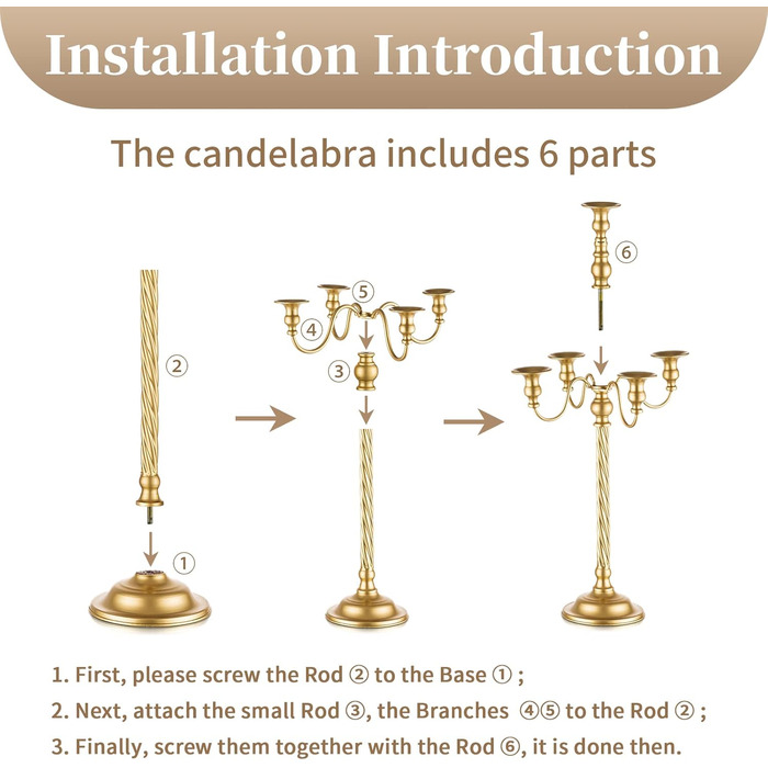 Золотий свічник-підсвічник для конічних свічок - вінтажний металевий свічник-підставка для свічок для весільного столу, прикраса вітальні, обіднього столу, журнального столика, бічного столика, різдвяного столика (1, золотий-53 см), 88