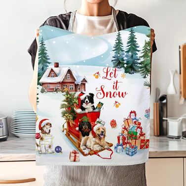 Набір з 4 кухонних рушників Arquiel Зимові різдвяні ялинки Різдвяні кухонні рушники Декоративні 100 бавовняні рушники для сушіння Абсорбуючі подарунки на свята Новосілля 48 см x 70 см (Різдвяні собачки, 48 см x 70 см, набір з 2 шт.)