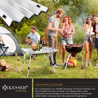 Кемпінговий стіл KESSER складний розкладний стіл з алюмінієвою рамою Розкладний стіл на стільниці Регулювання висоти з сумкою для перенесення з ременем 90 х 53см - до 30 кг, (90см х 53см, сріблястий)