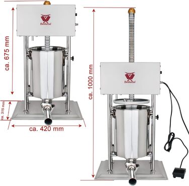 Промислова машина для наповнення ковбас Beeketal &39BTH07&39 з нержавіючої сталі (об&39єм 7 л/горизонтальна конструкція), професійна машина для наповнення ковбас з 2-швидкісним повністю металевим механізмом і рукояткою, включаючи 5 насадок для напов