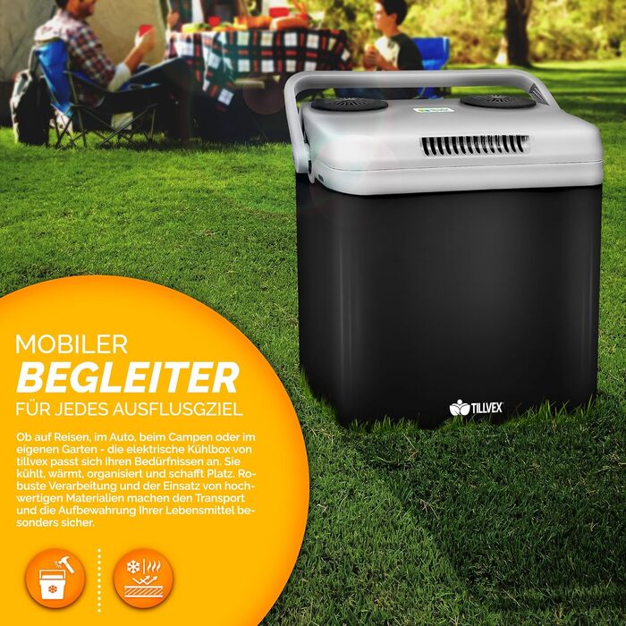 Електричний холодильник tillvex 32 л Міні-холодильник 230 В та 12 В для автокемпінгу Охолоджує та обігріває ЕКО-режим (антрацит)