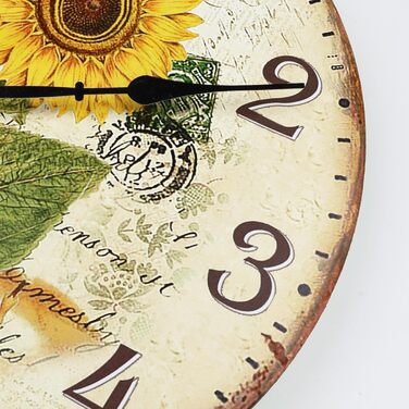 Безшумний настінний годинник Фіолетовий вінтажний, ретро дерев&39яний настінний годинник у стилі шеббі-шик Прикраса без цокання для вітальні, спальні, кухні, офісу 30 см (соняшник)