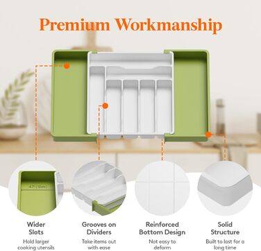 Органайзер для столових приборів 57 х 38 см для шухляд, 9 відділень, зелений і білий Lifewit