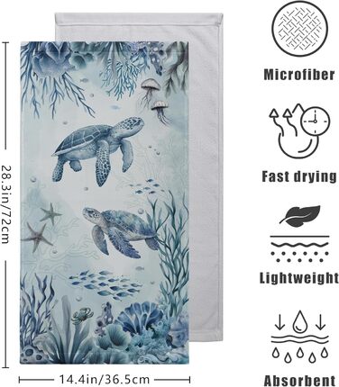 Різдвяні кухонні рушники Kwlegh, рушник для рук, різдвяна ялинка, цукерка-тростина, сніжинка, рушник для пальців, набір з 2 шт. , милий чоловічий банний рушник, високопоглинаючі рушники, 36 x (Морська черепаха)