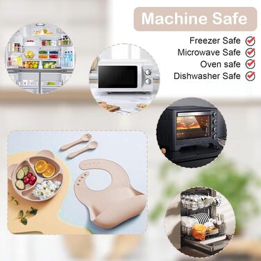 Набір дитячого посуду із силікону, 9 предметів, бежевий Bizcasa