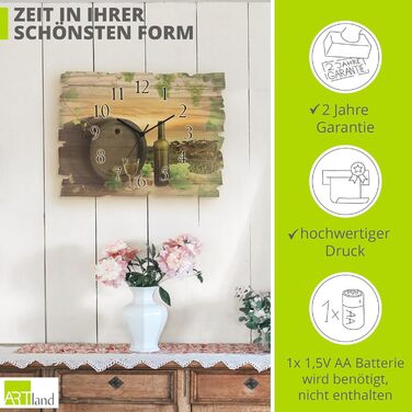 Настінний декор настінний годинник без цокання з дерева радіогодинник безшумний прямокутний 40x30 см їжа бакалія спеції трави лимон чилі вінтажний сільський U1RK трави (вино, радіогодинник)