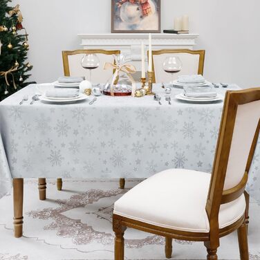 Велика різдвяна скатертина Romanstile, яку можна прати та вона водовідштовхувальна, жакардові зірки та сніжинки, квадратна скатертина XXL для зими, різдвяної прикраси, вечірки, Різдва (85 x 85 см, срібляста)
