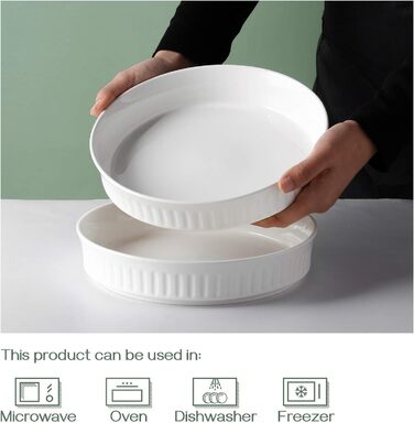 Набір сковорідок для кіша з 2-8-дюймової керамічної форми для пирога для випічки, порцелянова форма для торта Глибоке блюдо для пирога, піци, кіша без скоринки, курячий горщик, кругла форма для подачі макаронів Придатна для мікрохвильової печі, біла