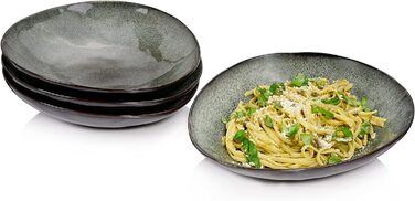 СПІВАЧКА Набір тарілок Копенгаген 12 шт. , Набір посуду з керамограніту 4 персони, Обідній сервіз в т.ч. Обідні тарілки, Тарілки для сніданку та глибокі тарілки, Набір обідніх тарілок Можна мити в посудомийній машині, Столовий сервіз Green Grey (Макарони 