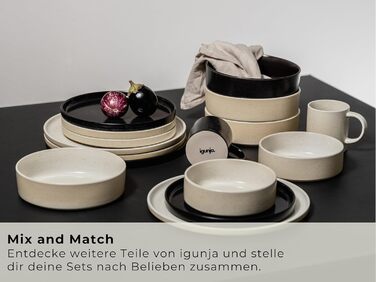 Набір керамічного посуду igunja, набір мисок та тарілок 12 предметів на 4 особи Високоякісний, 100 ручної роботи, набір посуду з реактивною глазур&39ю, зовні матовий, всередині глянцевий (бежевий, набір чашок)