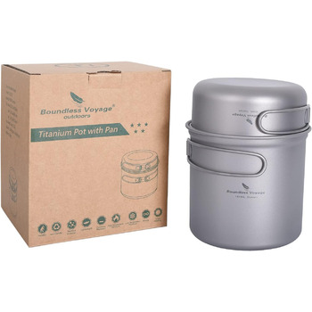 Безмежна подорож Титанова каструля Набір для приготування їжі зі складною ручкою Відкритий кемпінг Пікнік Туристичний кухоль Тарілка Посуд Кухонний набір (Ti2050CC)